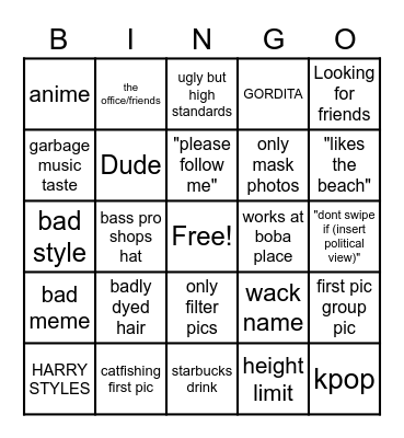 tinder bingo Card