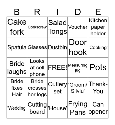 Bridal Bingo! Bingo Card