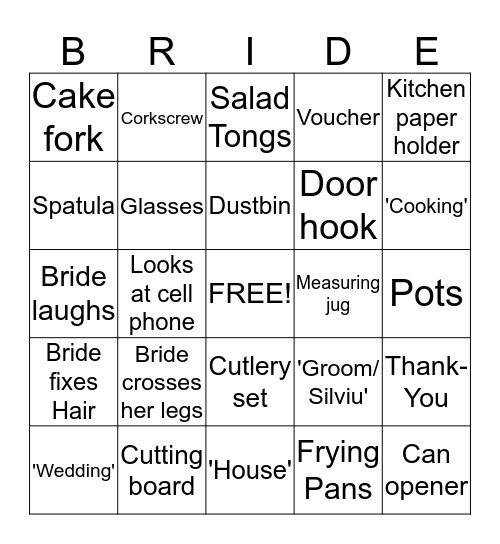 Bridal Bingo! Bingo Card