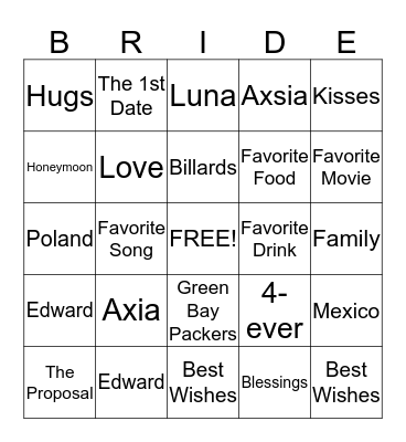 Brandin and Basia: September 26, 2015 Bingo Card