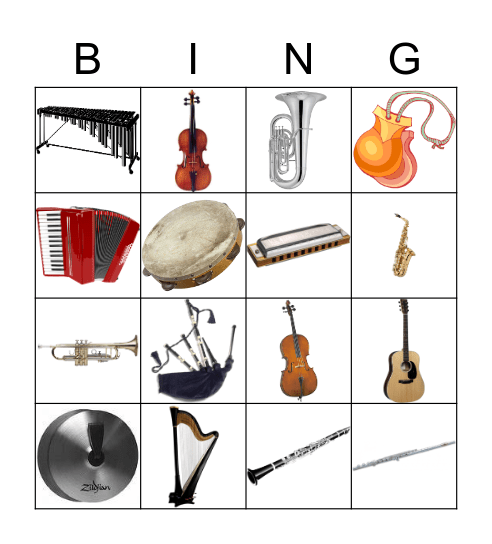 Muziekinstrumenten Bingo Card