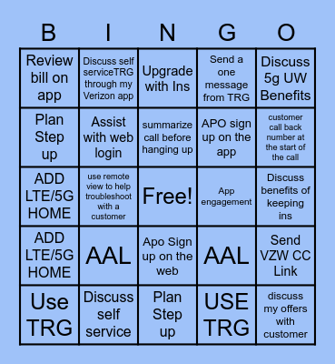 Sparks Bingo Card