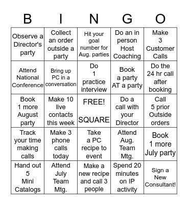 Pampered Chef Summer Bingo Card