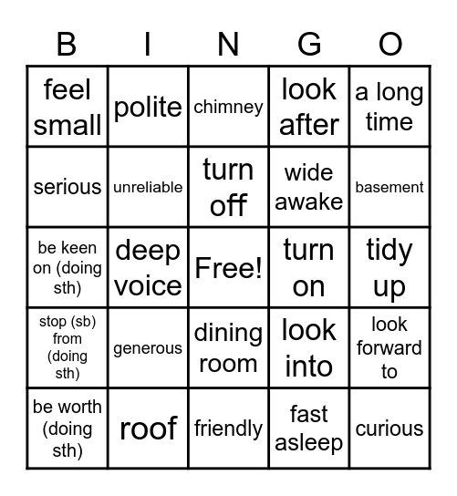 Vocabulary Units 1-4 Bingo Card
