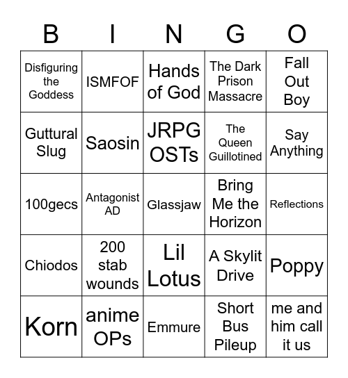 elk music taste :3 Bingo Card