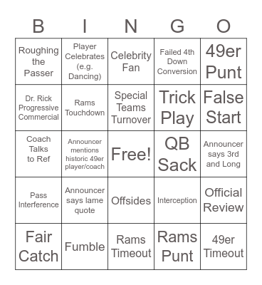 NFC Showdown Bingo Card