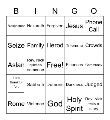 Sermon Bingo - January 30, 2022 Bingo Card