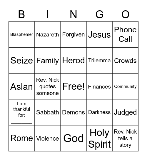 Sermon Bingo - January 30, 2022 Bingo Card