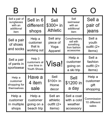 Women's/Youth Softlines Bingo Card