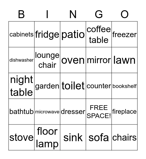 Items in House Bingo Card