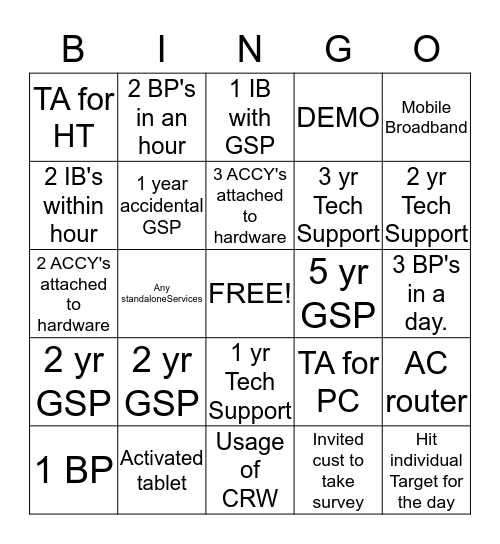 265 BINGO Card