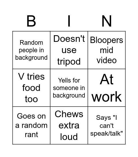 Really picky bingo Card