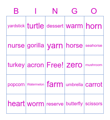 /r/ in medial position Bingo Card