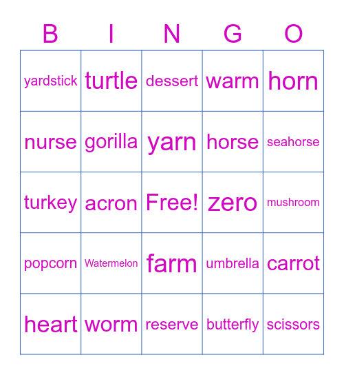 /r/ in medial position Bingo Card