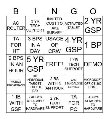 265 Sales Bingo Card