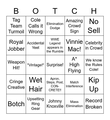 Royal Rumble 2022 Bingo Card