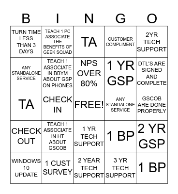 265 Geek Squad Bingo Card