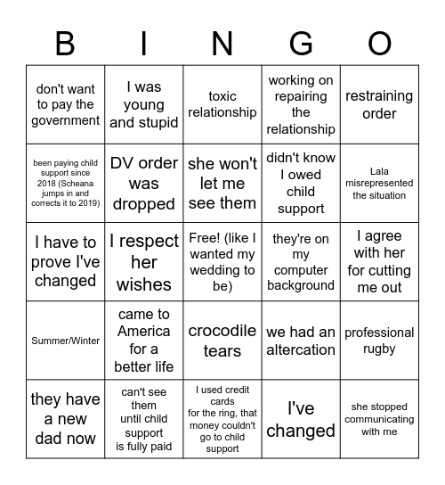 Brock Tries to Explain Why He Hasn't Seen His Kids in Four Years Bingo Card