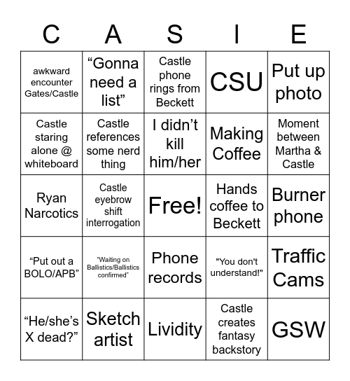 CASTLE Bingo Card