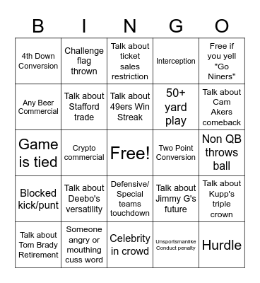NFC Championship Bingo - 49ers vs. Lambs Bingo Card