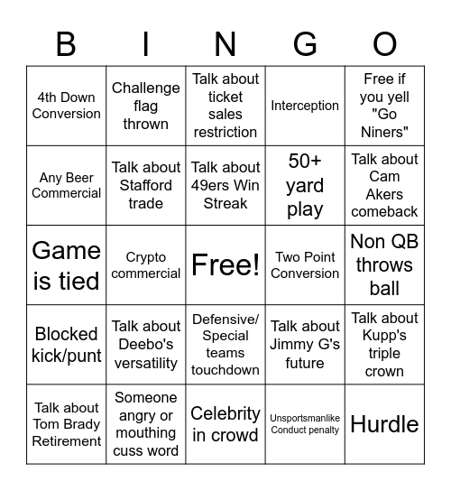 NFC Championship Bingo - 49ers vs. Lambs Bingo Card