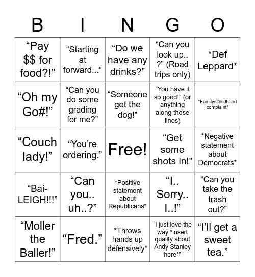 “Kenny-isms” Bingo Card