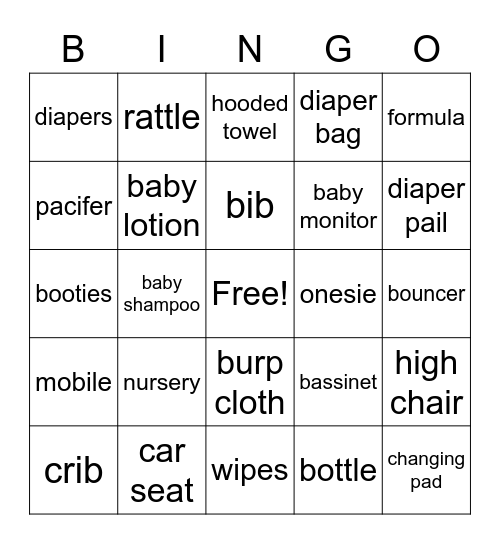 Oh Baby Cami Bingo Card