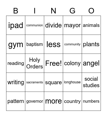 Catholic Schools Week 2-8 Bingo Card