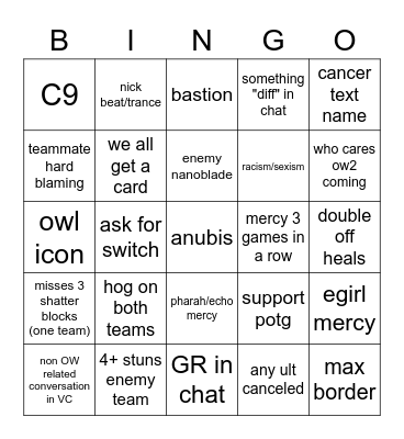 Overwatch Soju Bingo New Bingo Card
