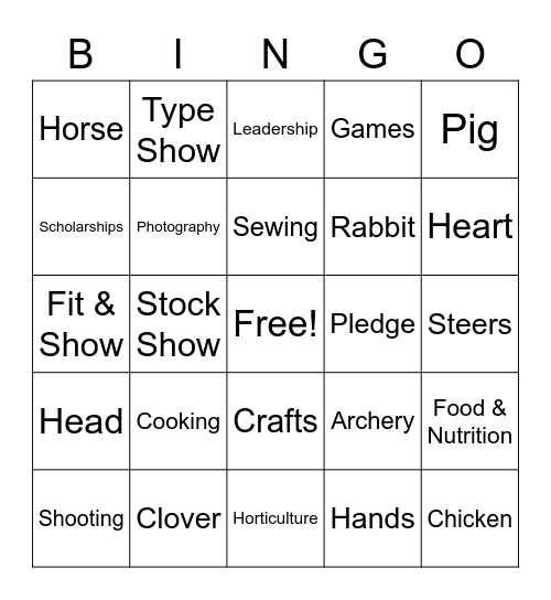 4-H BINGO Card