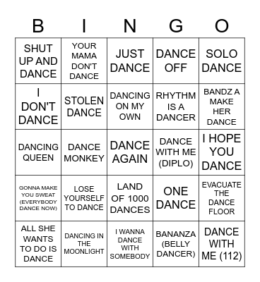 DANCE Bingo Card