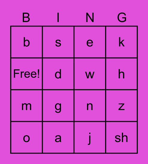 Ling 10 Sounds Bingo Card