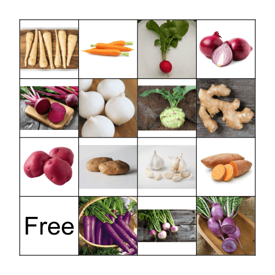 Root Vegetables Bingo Card