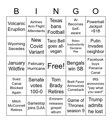 2022 COVID Bingo Card