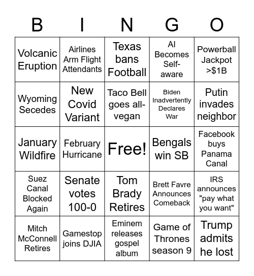 2022 COVID Bingo Card