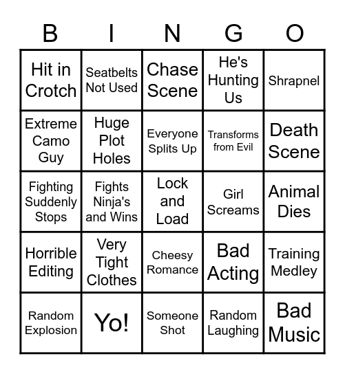 Awful Movie Bingo Card