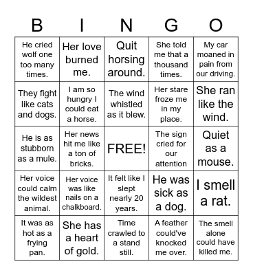 Figurative Language Bingo Card