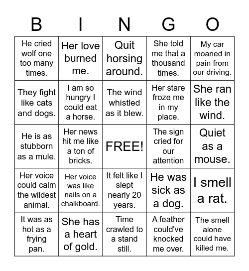 Figurative Language Bingo Card