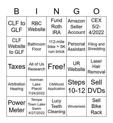 Next Six Months Bingo Card