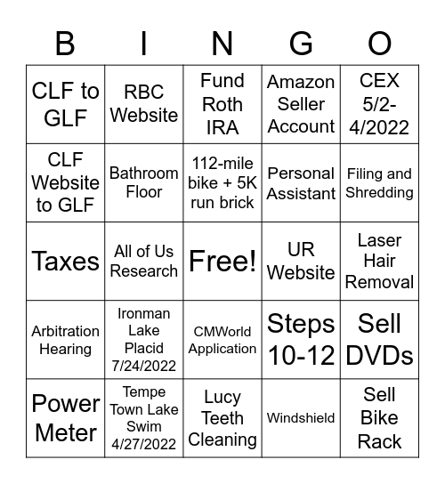 Next Six Months Bingo Card