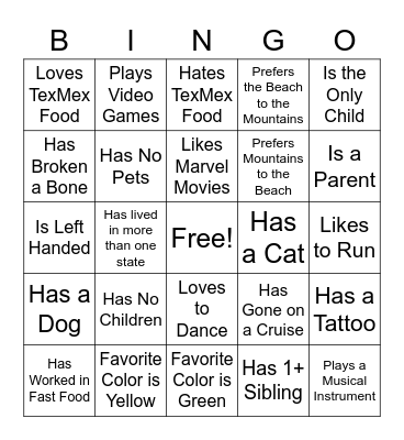 Classmate Bingo Card