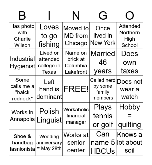 Adult Class III  Bingo Card
