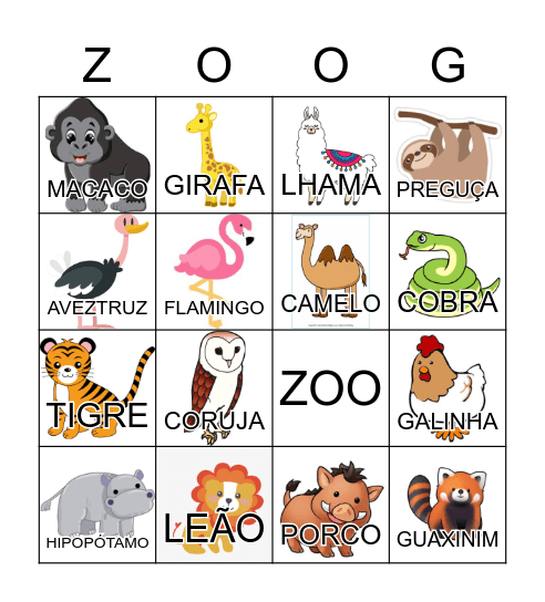 BINGO DE ANIMAIS Bingo Card