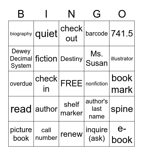 Who, What, Where in the Library? Bingo Card