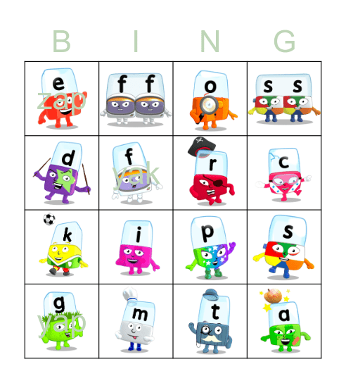Alphablocks Phase 2 Bingo Card