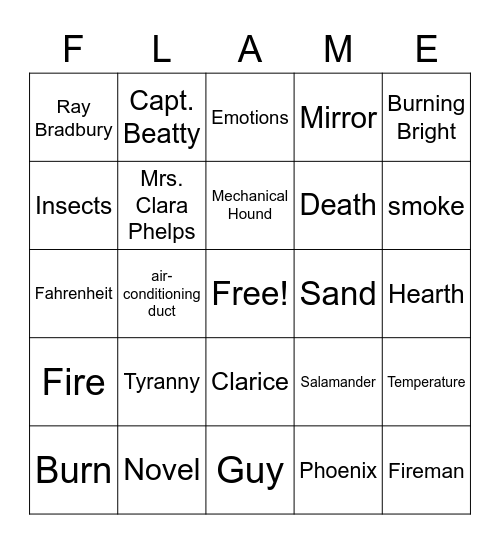Fahrenheit 451 Bingo Card