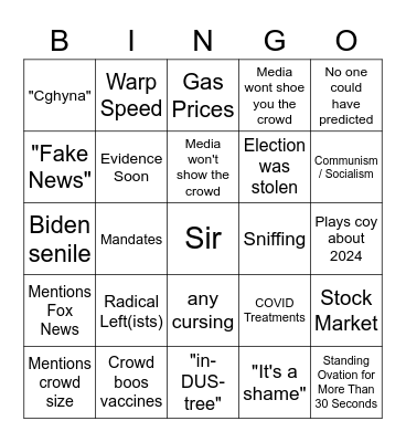 Trump Rally Bingo Card