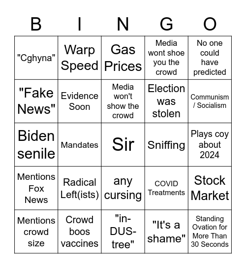 Trump Rally Bingo Card