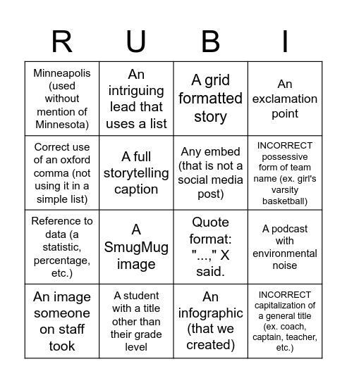 AP Style (and other good things) Bingo Card