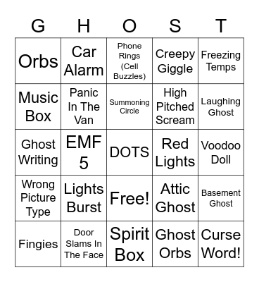 Phasmo Ghost Hunt Bingo Card